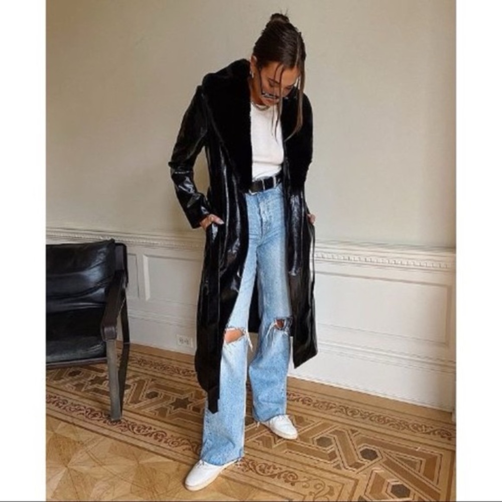 WeWoreWhat Glossy Black Long Leather Coat